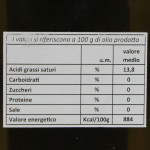 Olio Extravergine di Oliva Monte Oliveto Maggiore valori nutrizionali